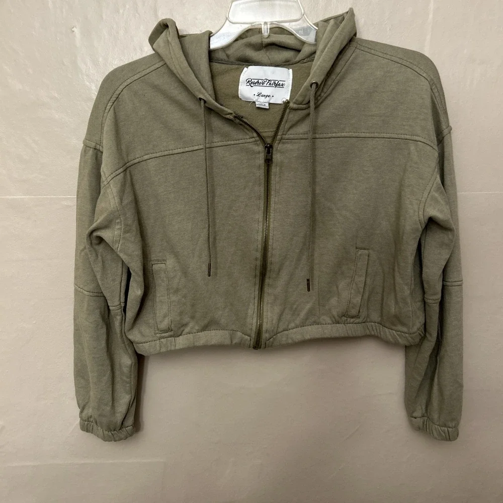 Reserve Fairfax Large‎ Sage Green Cropped Zip Front Hoodie Sweatshirt